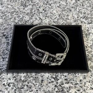 Silver Chrome Steel Y2k Cyber Rhinestone Studded Gem Belt Brand New